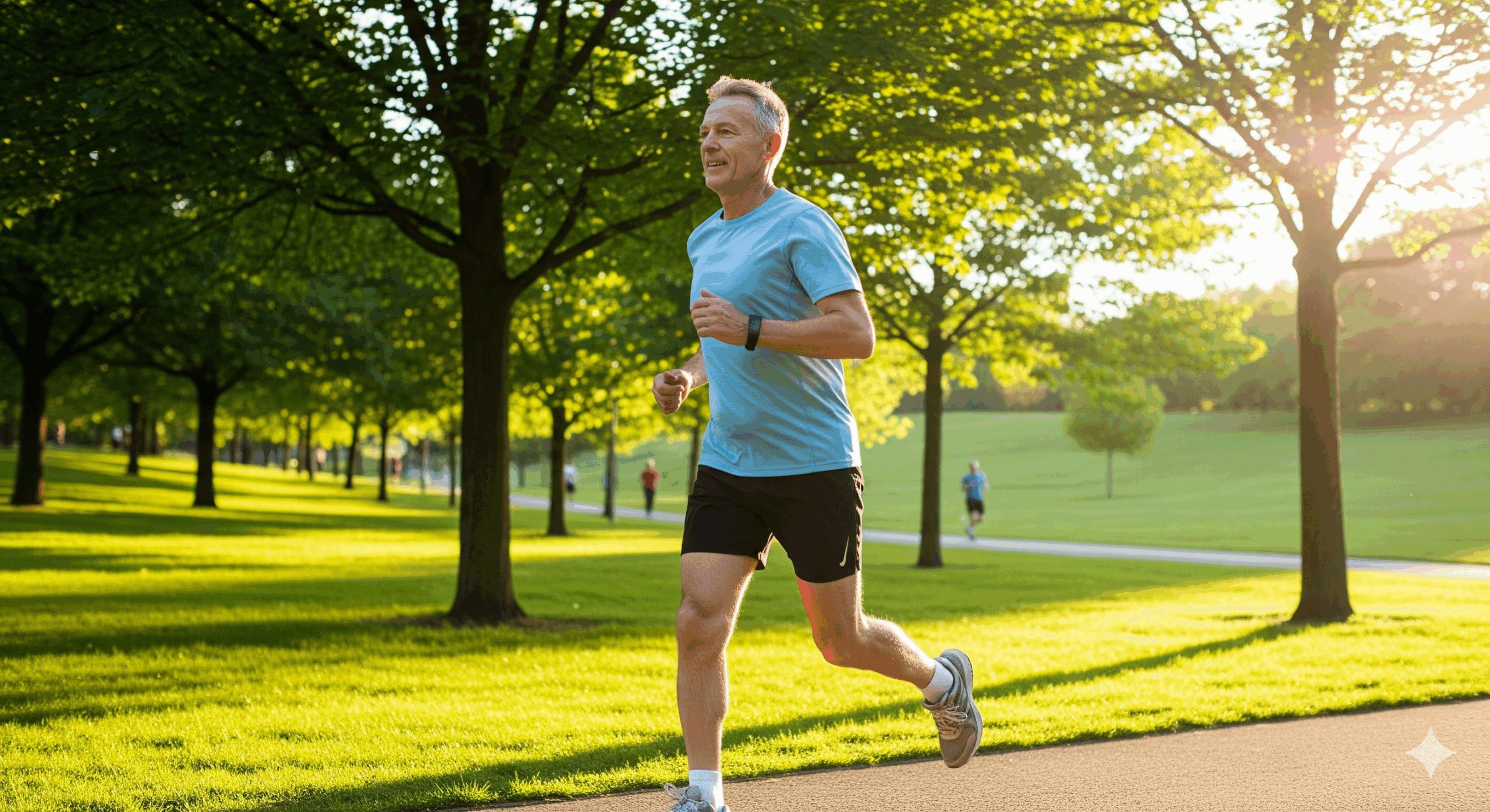 Elderly man running in the park to support heart health and maintain healthy NT-proBNP levels